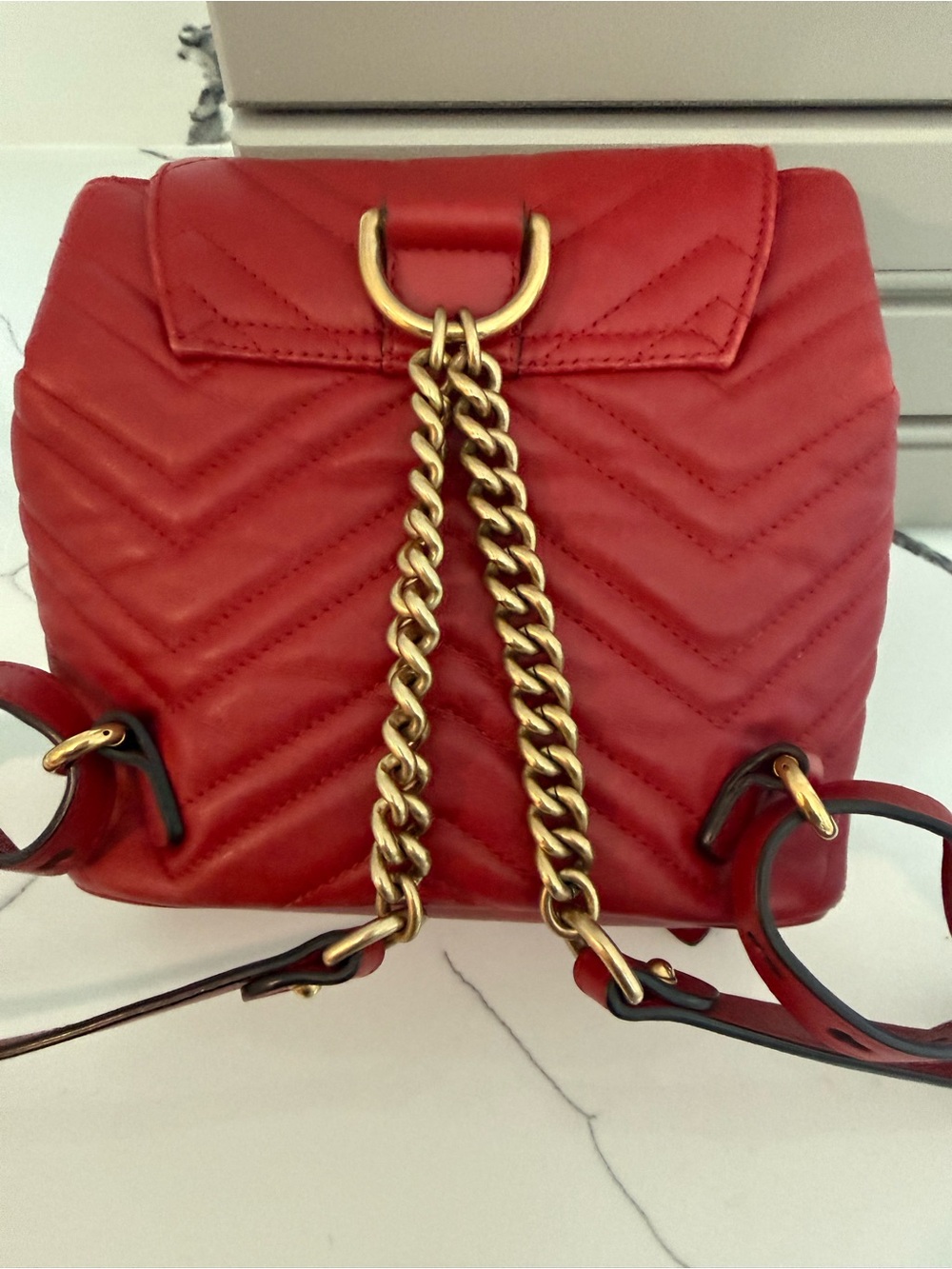 Gucci Red Chevron Quilted Mini Backpack with Gold GG - Picture 3 of 9